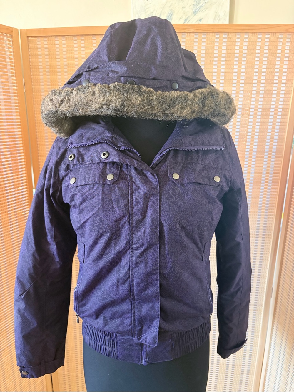 Columbia Women's Purple Hooded Winter Jacket with Faux Fur Trim
